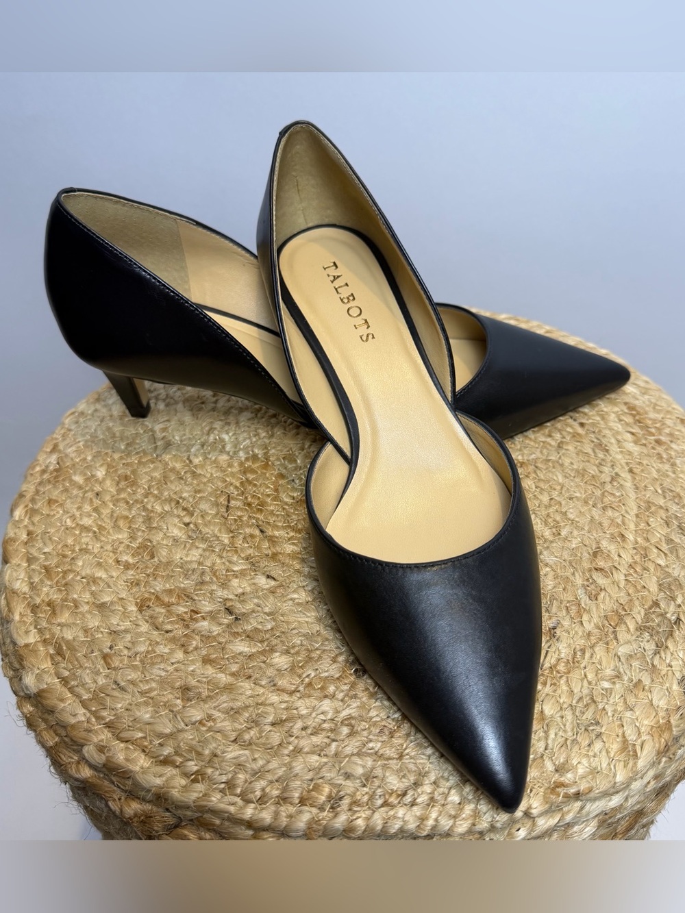Talbots Black Pointed Leather Kitten Heel Pumps